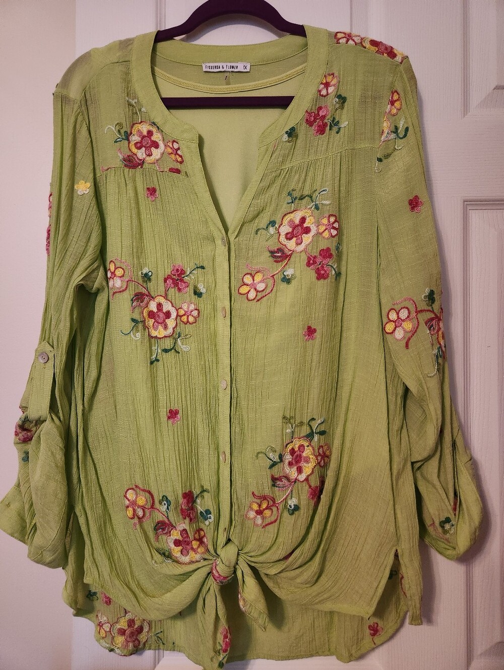 Figuero & Flower lime green floral blouse set, sz 1x